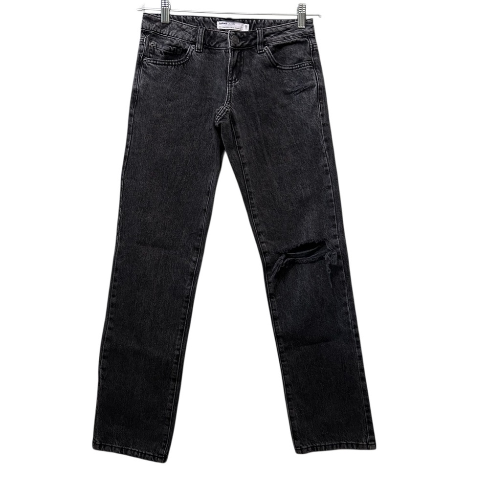 GARAGE Denim Black Wash Jeans Low Rise Straight Ripped Distressed Size 00 23